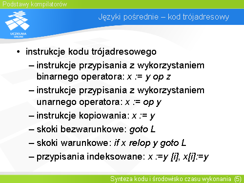 Języki pośrednie – kod trójadresowy