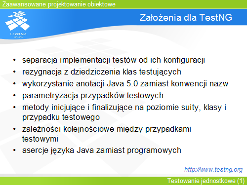 Założenia dla TestNG