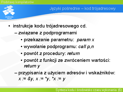 Języki pośrednie – kod trójadresowy(1)