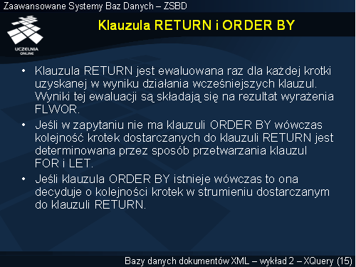 Klauzula RETURN i ORDER BY