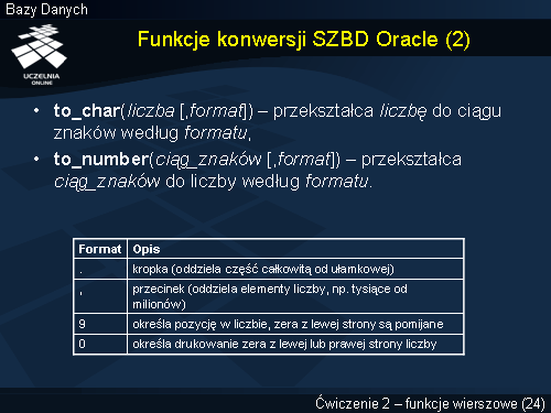 Funkcje konwersji SZBD Oracle (2)