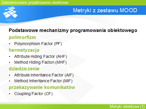 Metryki z zestawu MOOD