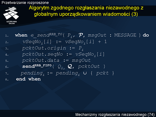 Algorytm zgodnego rozgłaszania niezawodnego z globalnym uporządkowaniem wiadomości (3)