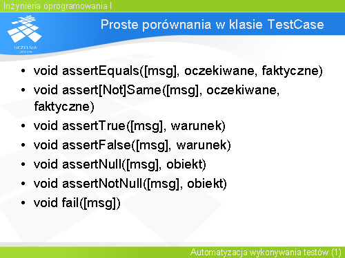 Proste porównania w klasie TestCase
