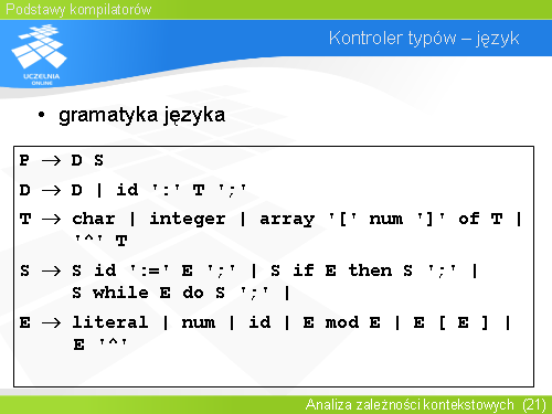 Kontroler typów – język