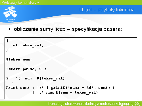 LLgen – atrybuty tokenów(1)