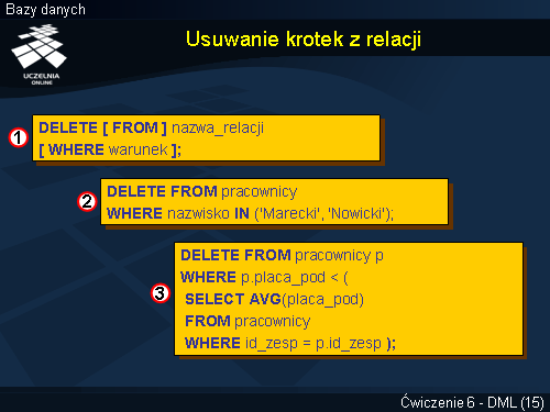 Usuwanie krotek z relacji