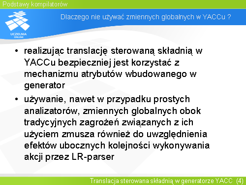 Dlaczego nie używać zmiennych globalnych w YACCu ?