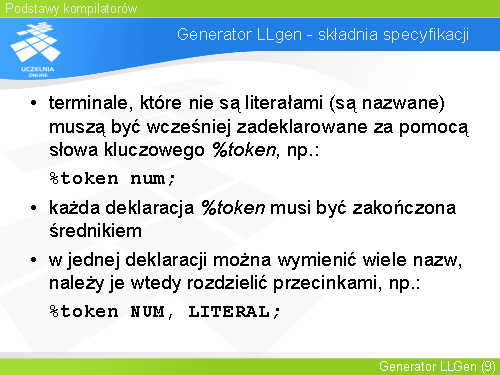 Generator LLgen - składnia specyfikacji(4)
