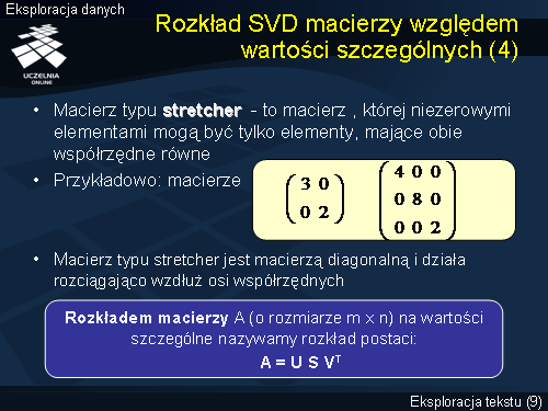 Rozkład SVD macierzy względem wartości szczególnych (4)