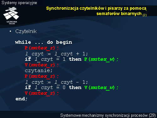 Synchronizacja czytelników i pisarzy za pomocą semaforów binarnych (2)